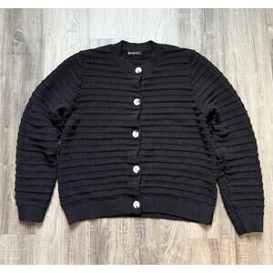 Pretty Garden 100% Cotton Black Cardigan Large Button Up Coastal Grandma Preppy